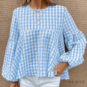 Petra-Bluse | Bluse mit Gingham-Muster, Laternenärmeln und Schößchen