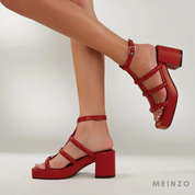 Mila Heels | Damen Sandalen mit Blockabsatz und Knöchelriemen