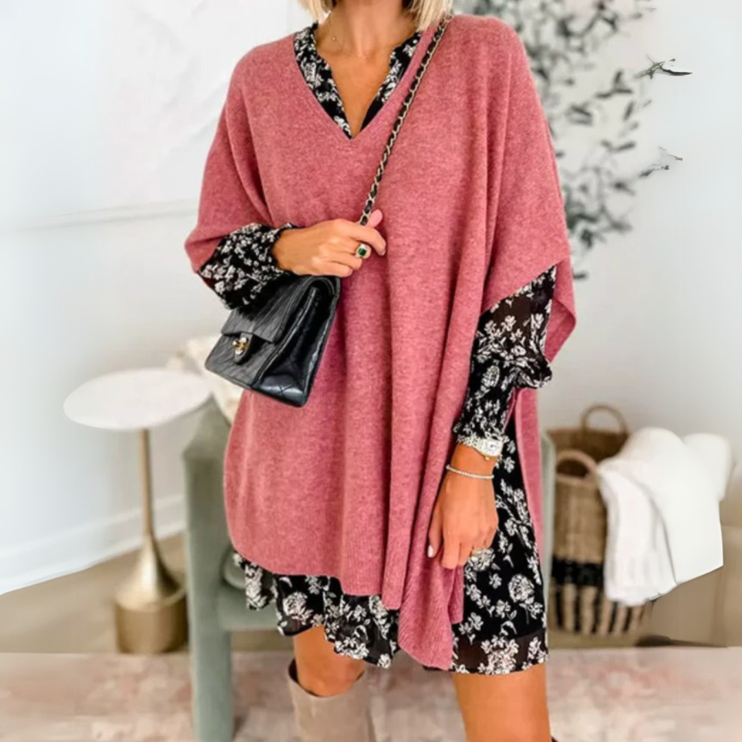 Adeline Poncho | Lockerer V-Ausschnitt Poncho