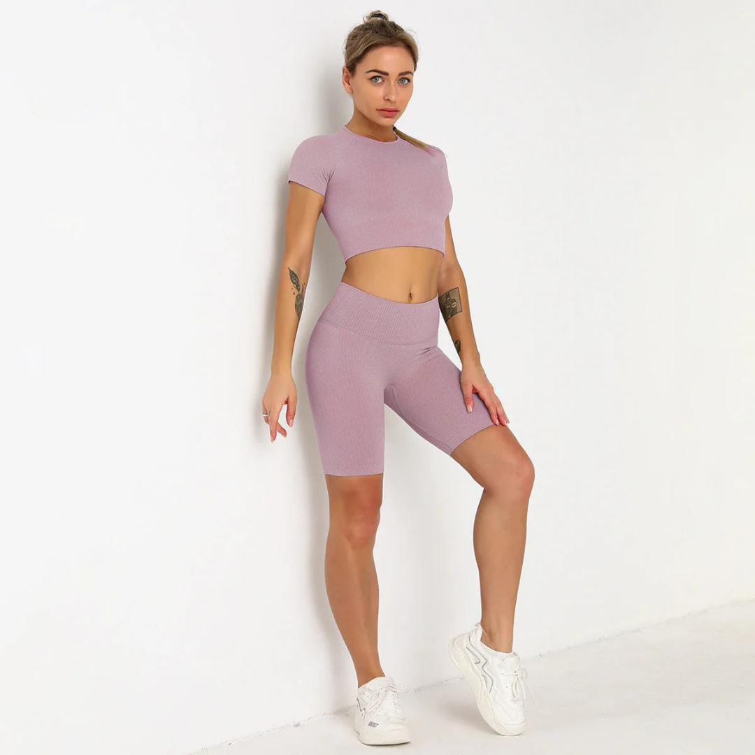 Anke Set | Nahtloses High-Waist-Shorts und Kurzarm-Top Yoga Workout Set