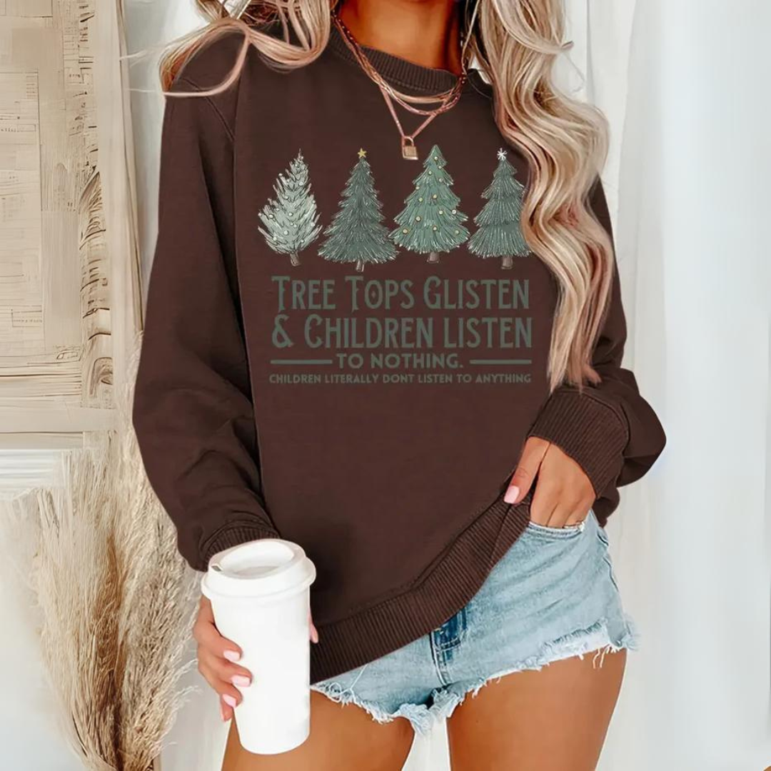 Weihnachtspulli Damen | Sweatshirt mit Weihnachtsbaum und Schriftzug Druck