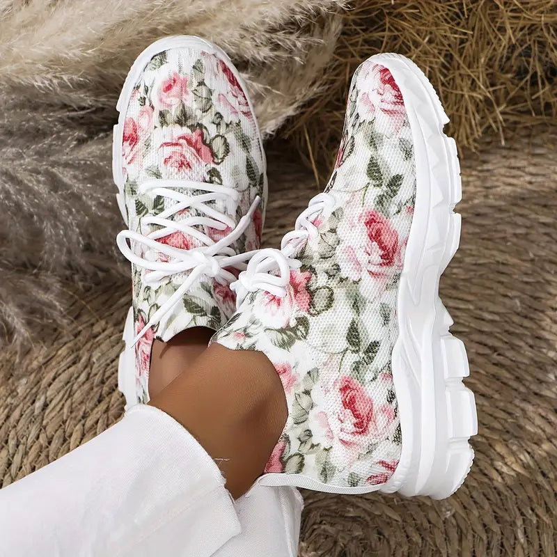 Bequeme florale Füße | Orthopädische Freizeitschuhe für Frauen mit Blumenmuster