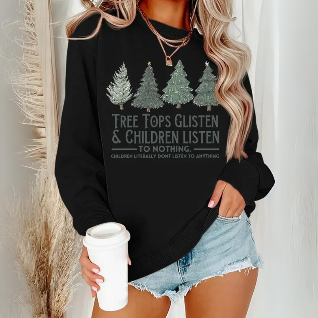 Weihnachtspulli Damen | Sweatshirt mit Weihnachtsbaum und Schriftzug Druck