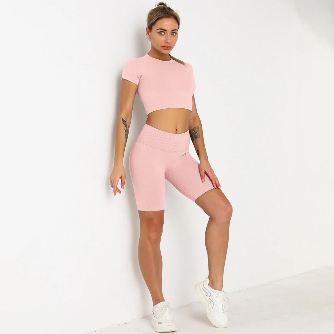 Anke Set | Nahtloses High-Waist-Shorts und Kurzarm-Top Yoga Workout Set