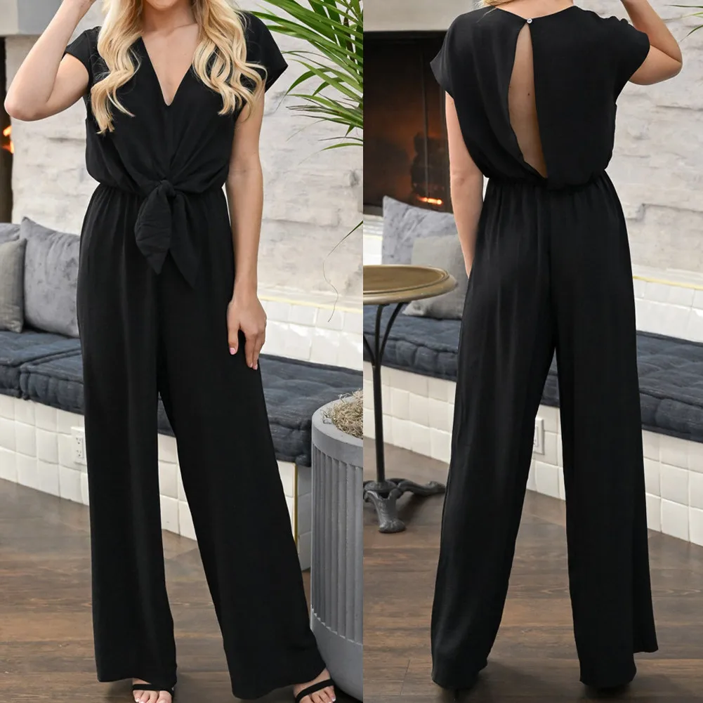 Lore Jumpsuit | Eleganter Jumpsuit mit Bindegürtel und kurzen Ärmeln