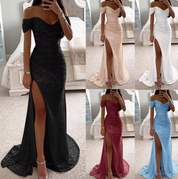 Ines Maxi Kleid | Elegantes schulterfreies Partykleid für glamouröse Abende