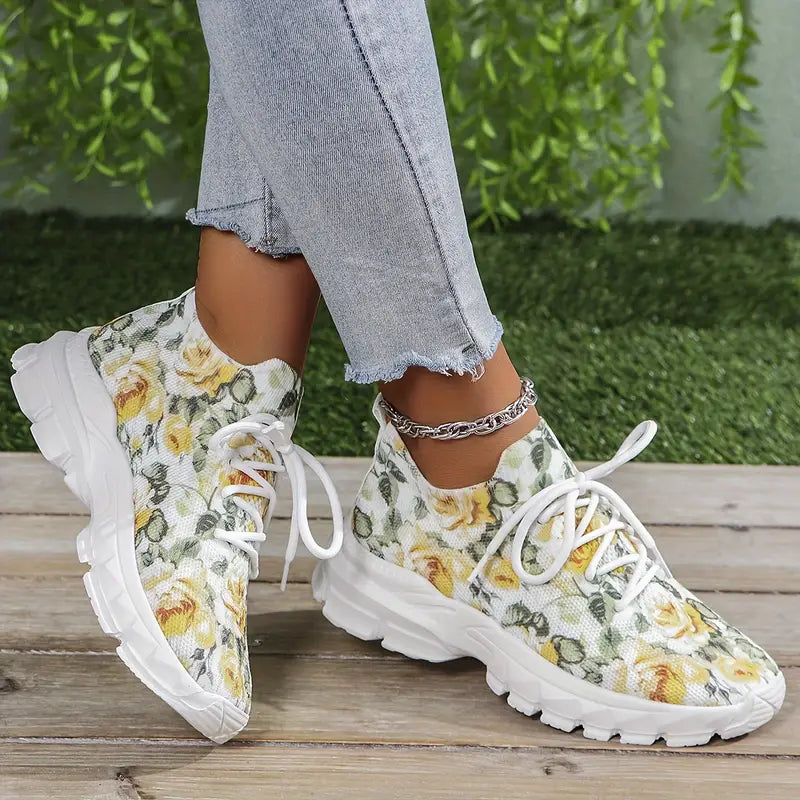 Bequeme florale Füße | Orthopädische Freizeitschuhe für Frauen mit Blumenmuster