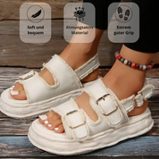 Outdoor Sandalen | Damen-Doppelriemen-Schnallensandalen mit weicher dicker Sohle