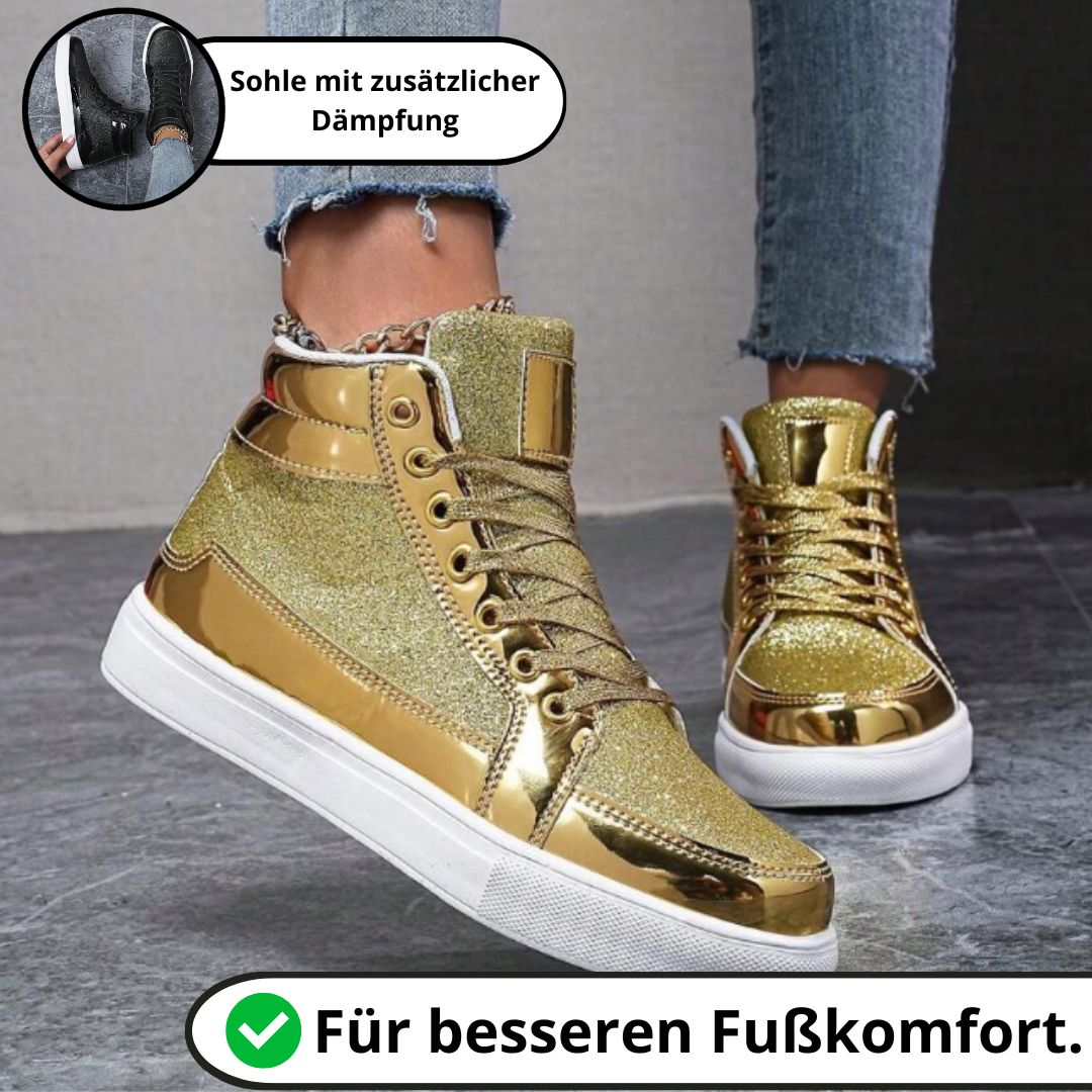 Glimmer Sneakers | Leder High-Top-Glitter-Sneakers mit metallischer Textur